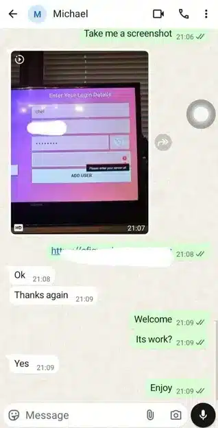 Customer successfully activating their Smartiflix IPTV account using the provided login credentials on a TV screen.